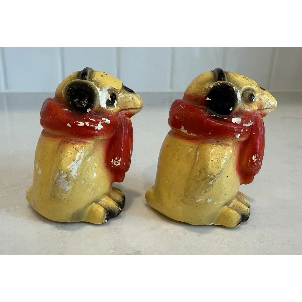 Vtg Penguins Yellow Birds Ear Muffs Scarves Salt‎ and Pepper Shakers Made In USA